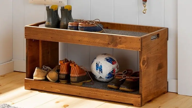 This handsome wooden boot tray is sure to earn you compliments.