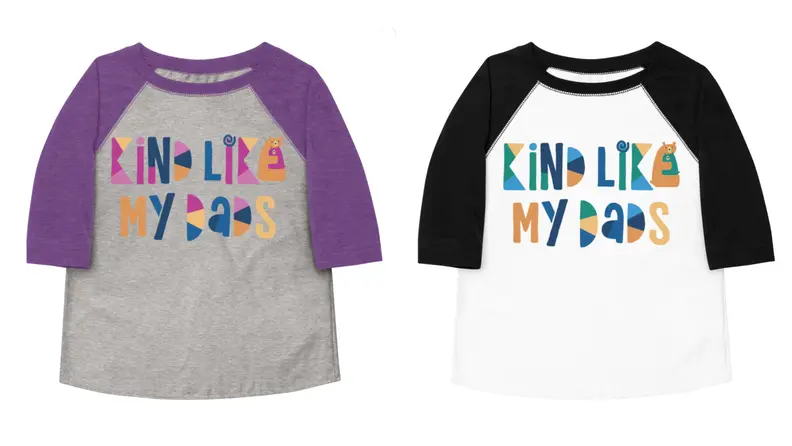Two baseball tees next to each other with the words "Kind like my dads" on it
