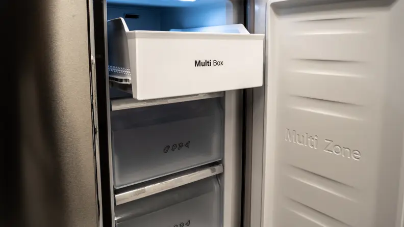 The Hisense HQD20058SV French door refrigerator's Multizone freezer section, which can be customized to function as either another refrigerated compartment or a freezer.