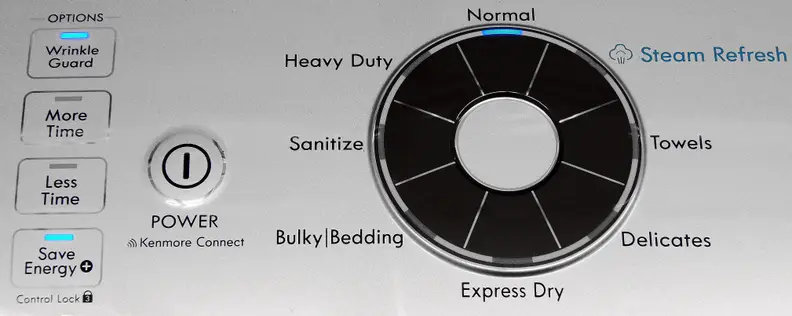 The round touch controls are easy to use and add the Kenmore Elite 61422's high-tech aesthetic.