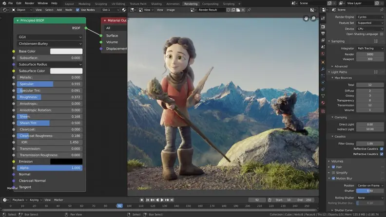 A screenshot of Blender demonstrating the difference between AMD vs Nvidia graphics cards