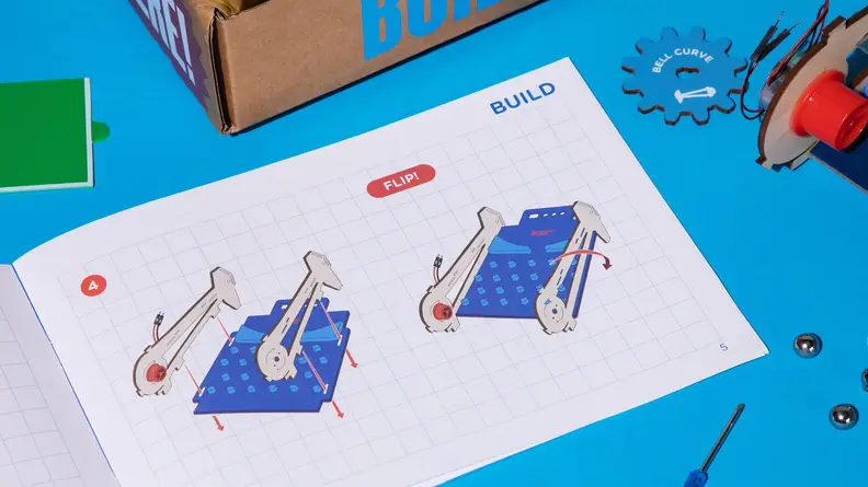 A close-up of instructions to build one of the Crunch Labs toys