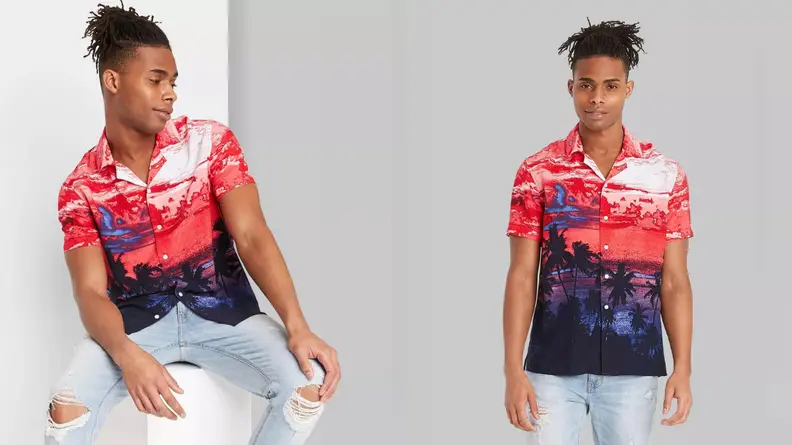 man wearing red vacation shirt from Target