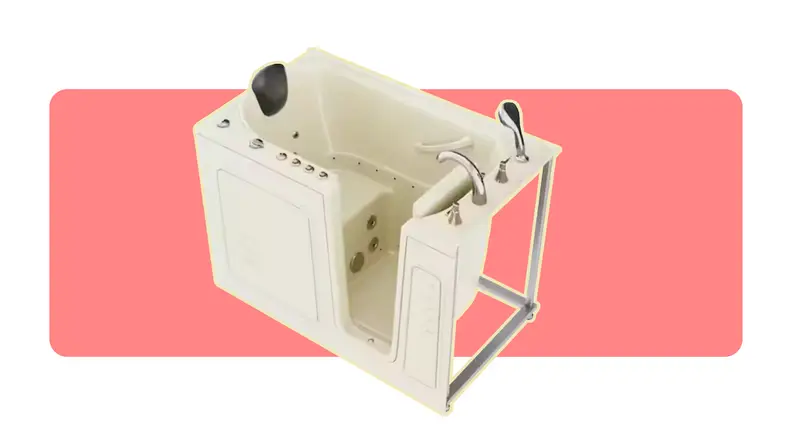A Universal Tubs HD walk-in tub on a colorful background