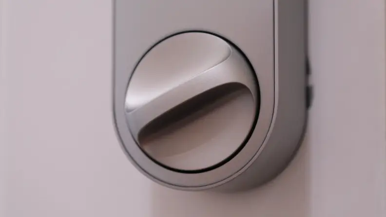 The silver Aqara U200 smart lock shown up-close