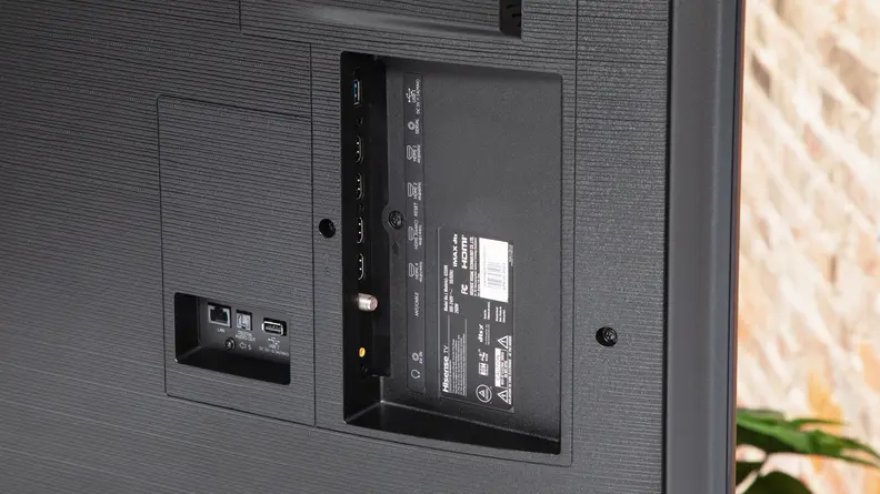 Close-up of the back of the TV and the connection ports.