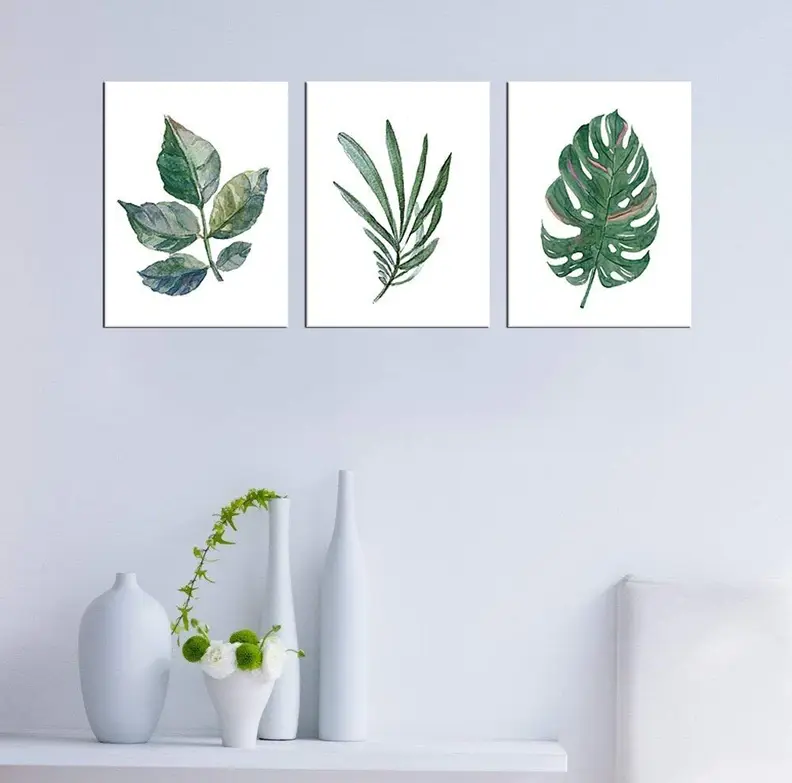 Palm leaf prints lend a tropical feeling
