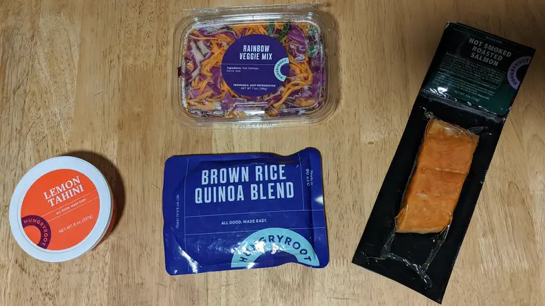 Hungryroot ingredients for the salmon grain bowl