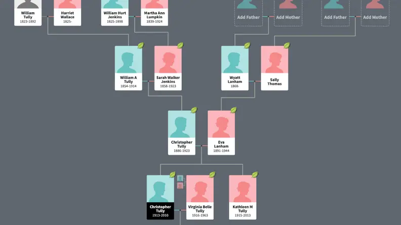 Screenshot of a family tree