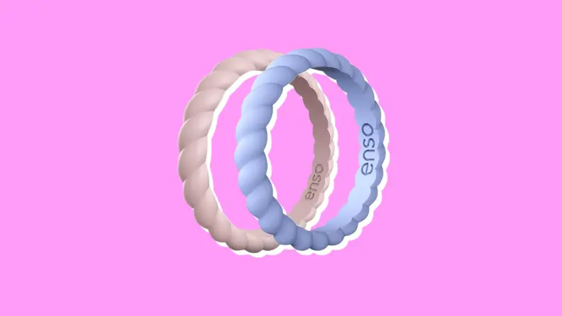 Two Enso Silicone Rings on a purple background.