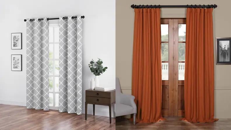 A split shot of curtains from Home Depot, one of the best places to buy curtains online.