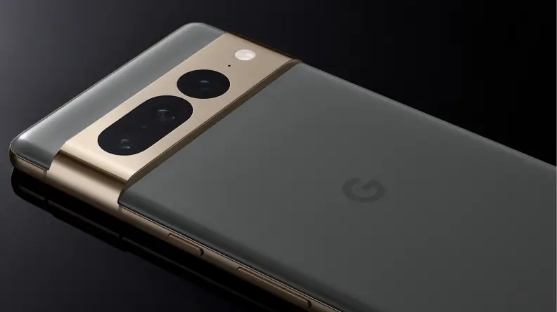 A close-up of the back of the Google Pixel 7 Pro smart phone.