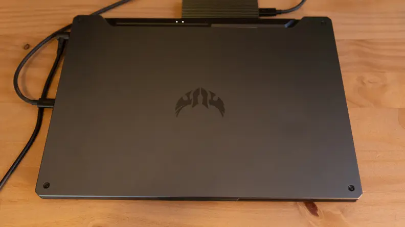 A top-down view of the laptop's lid