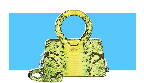 A green python-skin handbag.