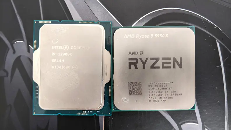 A close up of two desktop processors