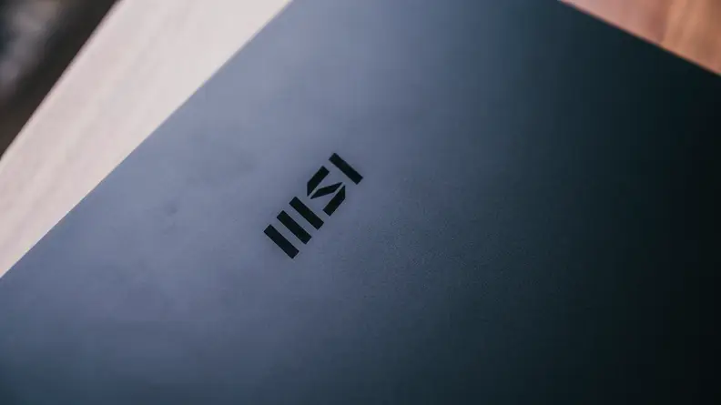 Closeup of the MSI logo on the lid