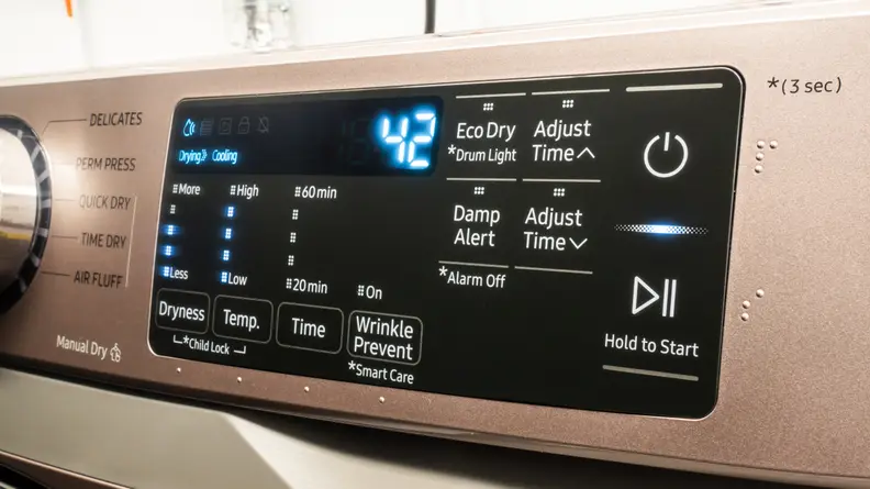 A Samsung DVE45R6100C dryer's control panel