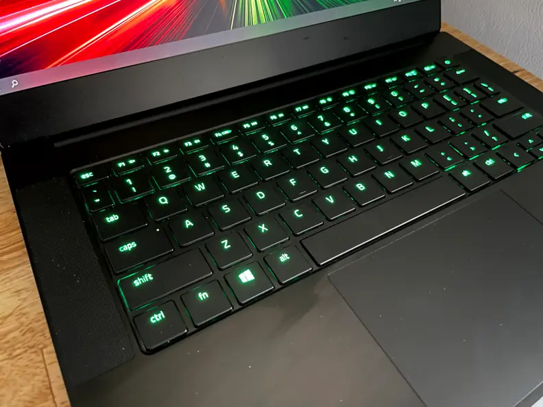 The Razer Blade 14's keys default to a rotating rainbow of colors.