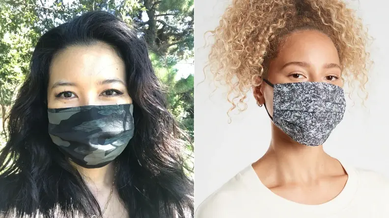 A pair of models wear two different styles of protective face mask.