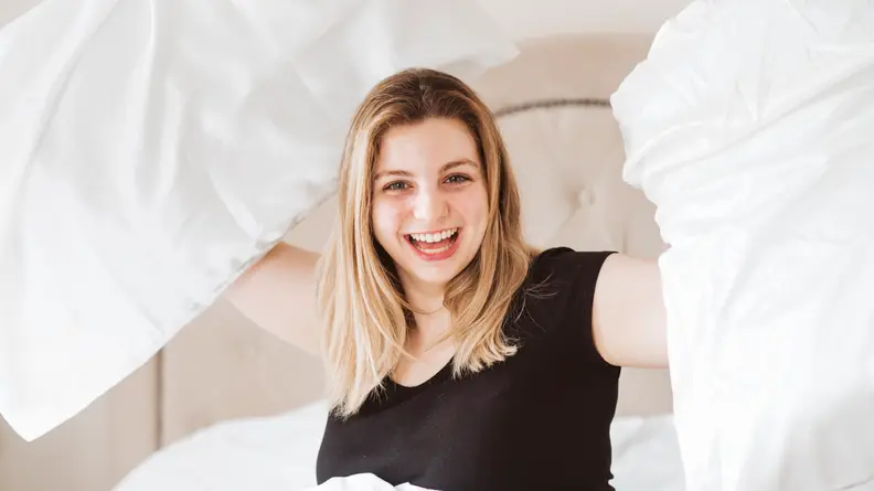 The author with silk pillowcases.