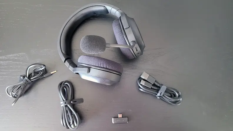 In the box: Razer Barracuda X headset, USB-C transceiver, USB-C charging cable, 3.5mm cable, USB-A-to-C converter