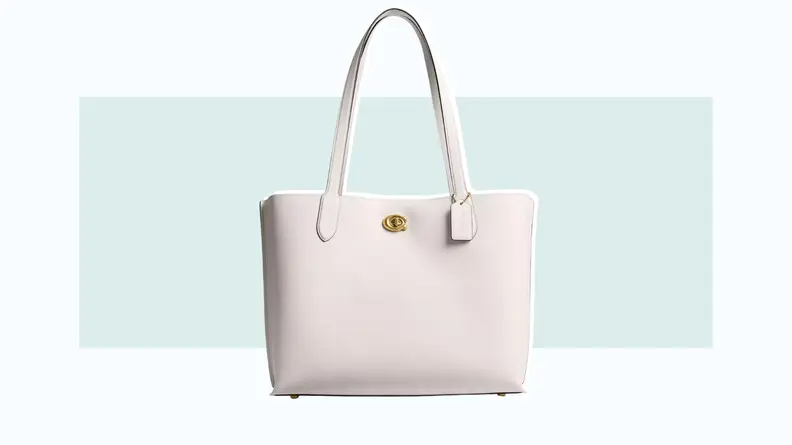 A white leather tote bag