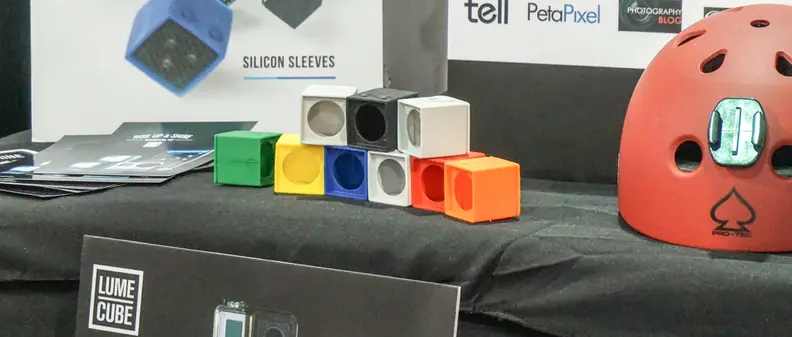 The Lume Cube fits inside a waterproof silicone case. The case has a suction cup on the back.