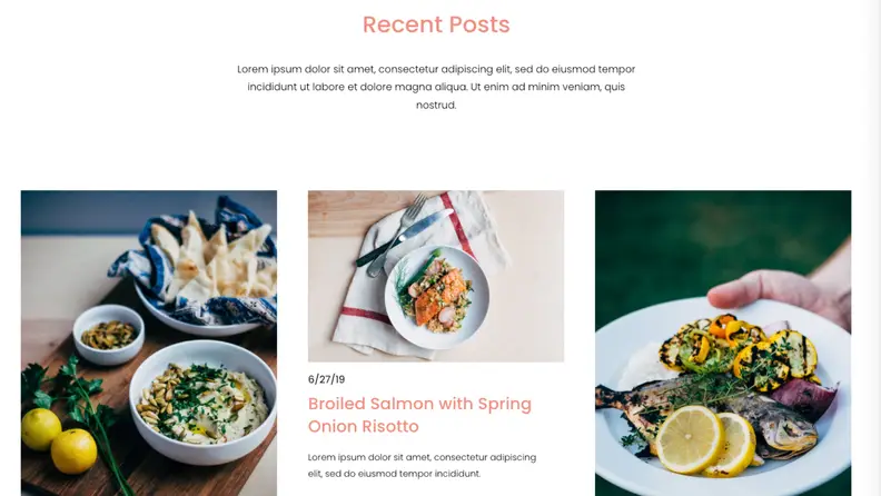 A modern food blog layout with recipe posts, showing how gifting a custom Squarespace website can be a thoughtful personalized holiday gifts idea.