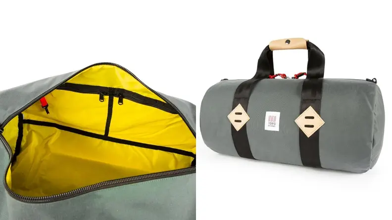 open weekender bag by Topo Designs, grey weekender bag by Topo Designs