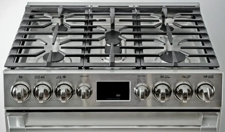 The rangetop features five burners and plenty of space for a multitude of pots and pans.