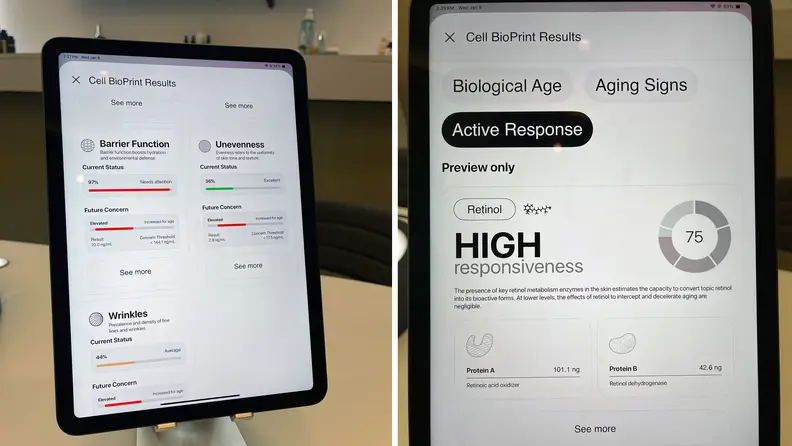 Side-by-side of tablet screens showing test results