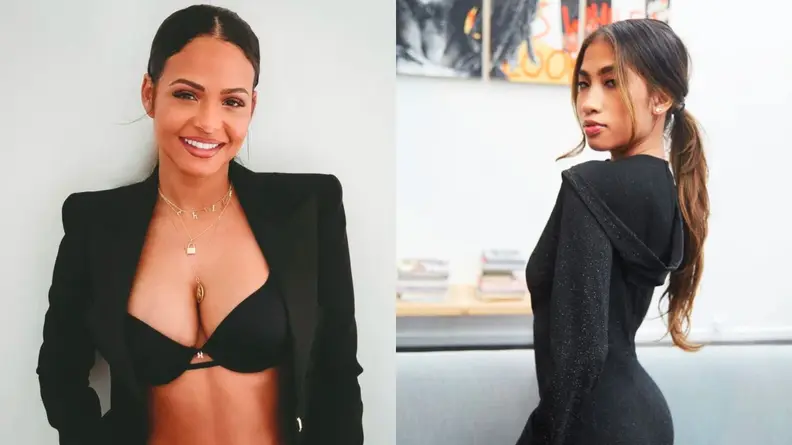 Woman modeling Savage X Fenty bra, woman modeling Savage X Fenty sweatsuit.