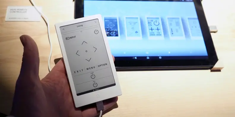 The Sony Huis remote's e-ink screen is sharp and responsive, with a uniform and minimalist design.