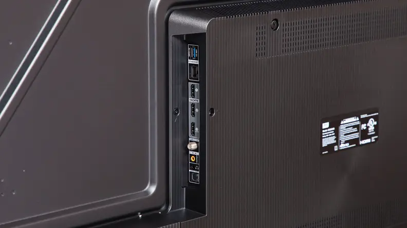 Close up shot of the connectivity ports on the back of the TCL Q6 LED TV.