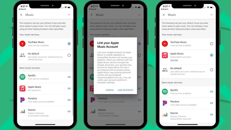 Linking Apple Music with the Google Home app