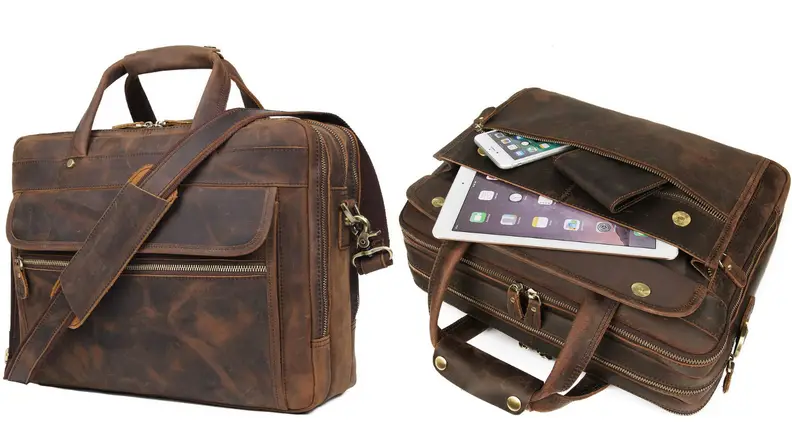 Brown cotton canvas bag from Augus, open canvas bag showing insides of Augus bag.