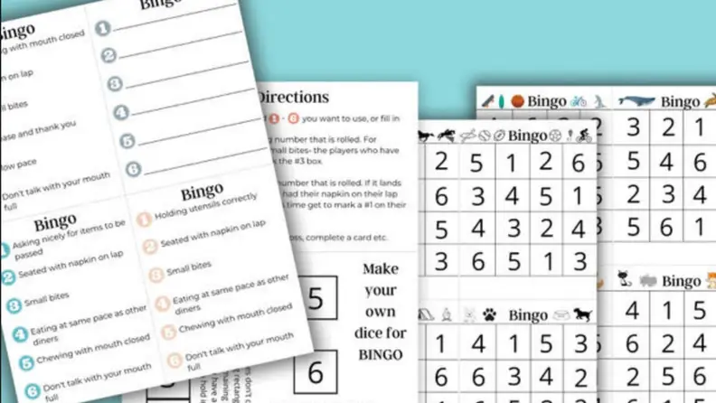 Printable table manners bingo cards with numbers