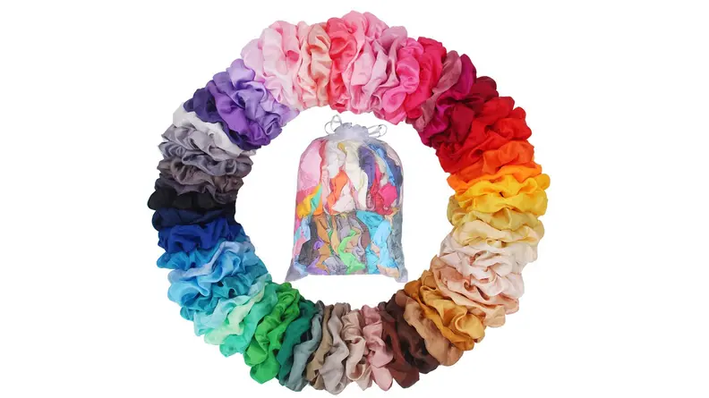 A collection of multicoloured scrunchies