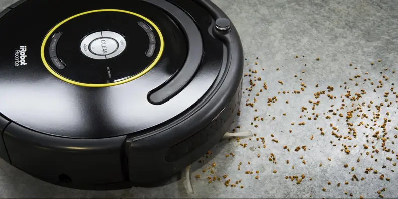 Close-up shot of the iRobot automated vacuum cleaner.