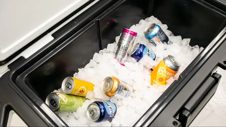 Ice and canned beverages in the Ninja FrostVault.
