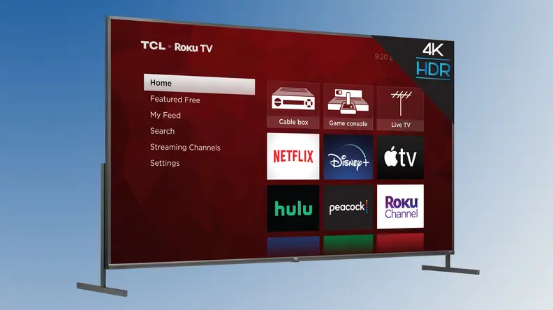 Smart-TV interface for a TCL 4-Series: Netflix, Disney Plus, Apple TV, Hulu, and so on.