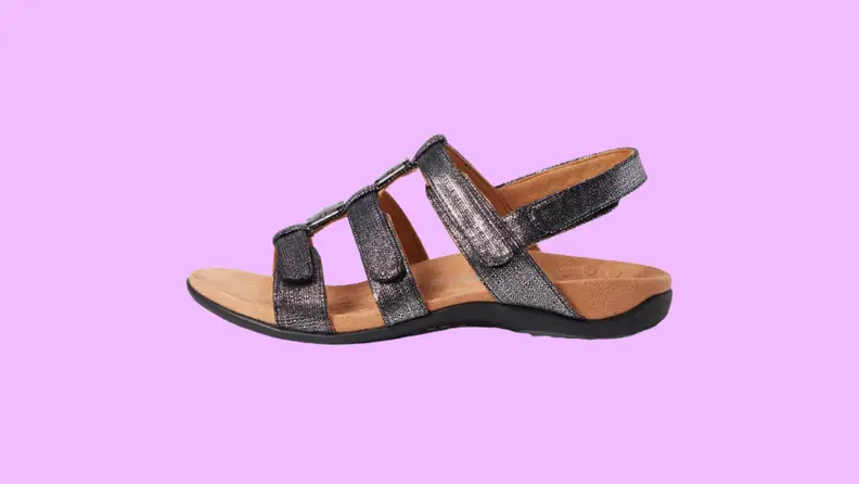 Sandals with metallic black straps.