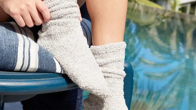 A person wearing thick socks