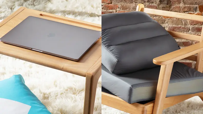 Both pieces of furniture without their covered cushions.