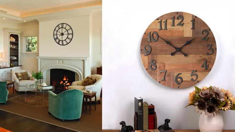 An oversized clock is a good way to adorn a blank wall.