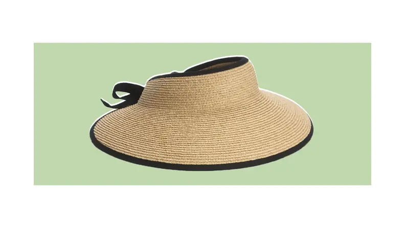 A raffia visor with black piping.