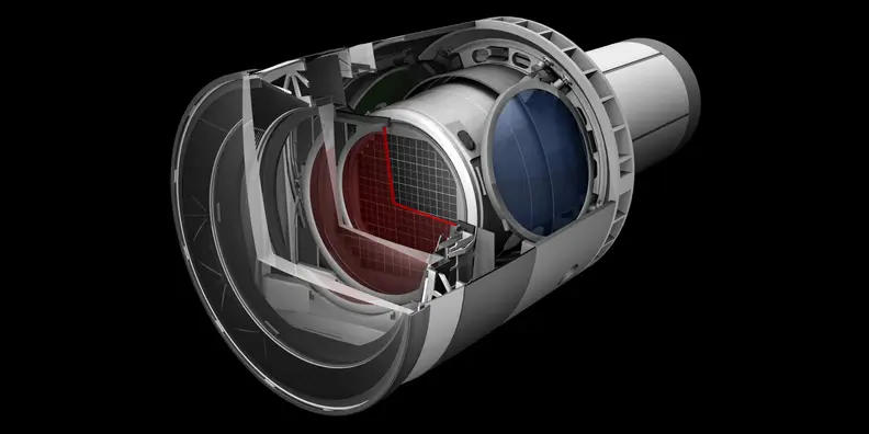 A cutaway rendering of the Large Synoptic Survey Telescope's 3,200-megapixel camera, set to launch in 2022