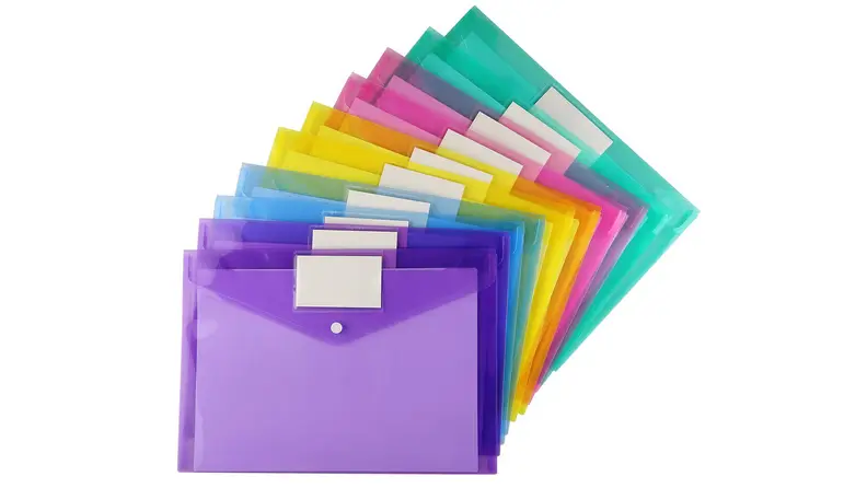 Brightly colored plastic folders