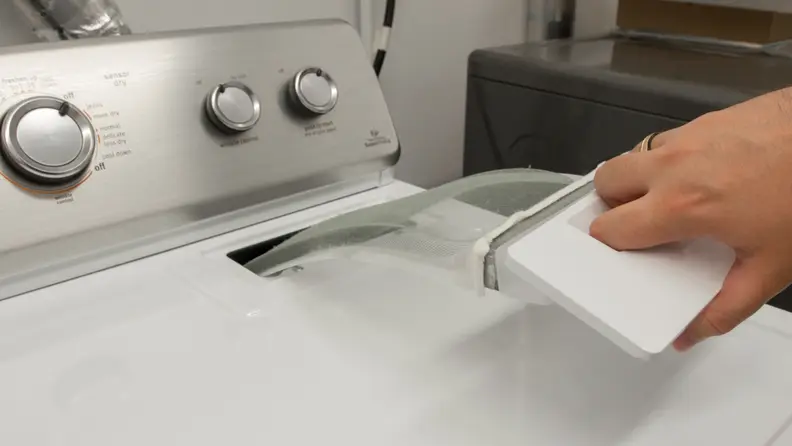 You don't have to bend to reach the lint filter on the Maytag MEDC465HW.