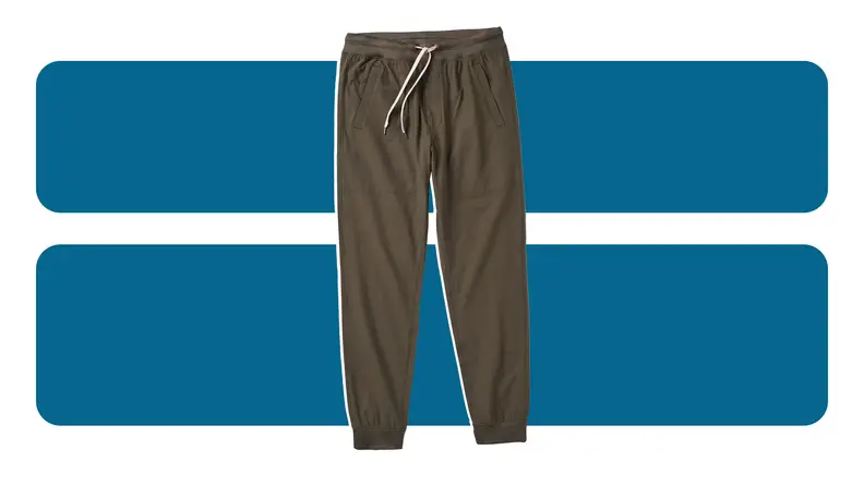 A pair of olive colored jogger pants.